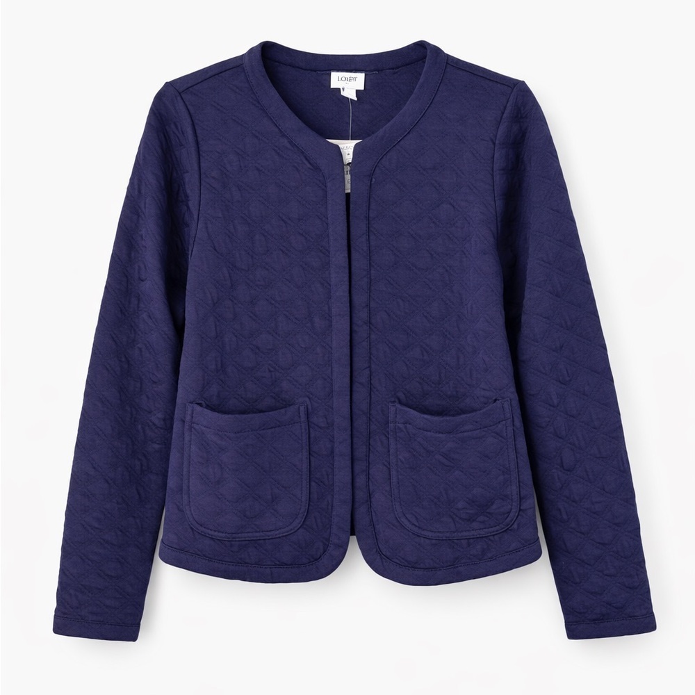 J.Crew Quilted Jacket XS Navy Collarless Hook & Eye Lightweight Blazer